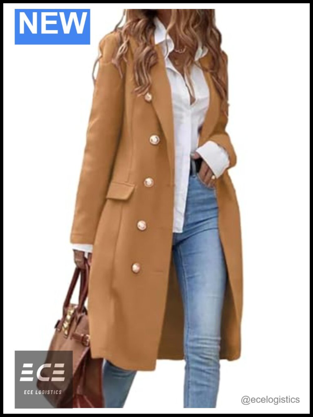 Wool Blend Long Trench Coat Double Breasted Overcoat Business Casual